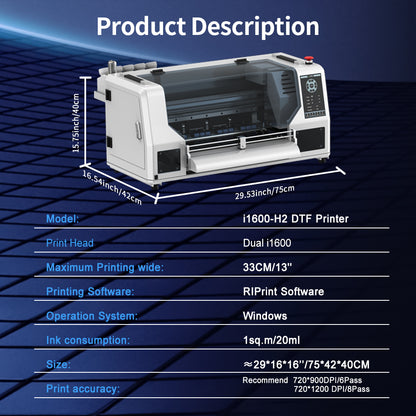 Colorsun 1600-H2 Dual-Head Industrial DTF Printer